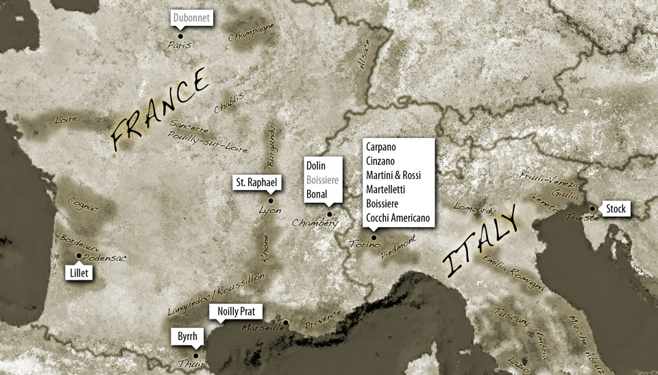 map of aperitif wine producers